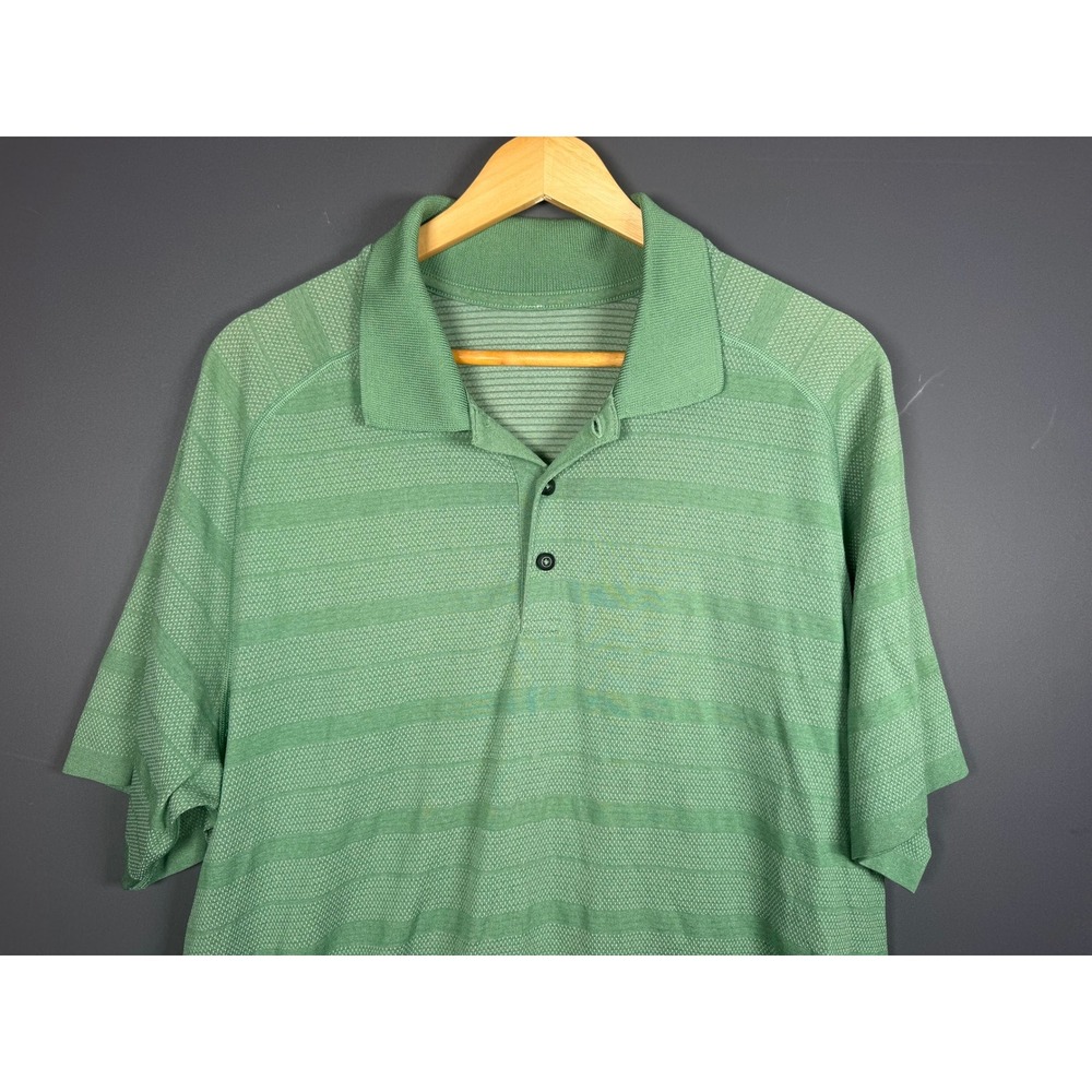 Lululemon Metal Vent Tech Polo Shirt Mens XL Green Heathered Stripe Short Sleeve